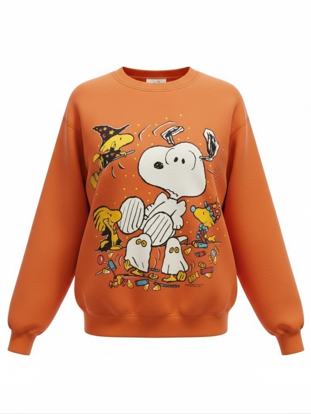 Vintage 80s Peanuts Snoopy Woodstock Halloween Sweatshirt Unisex Sz L Orange USA